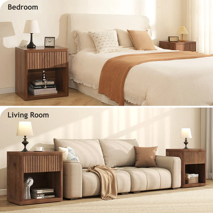 CURLA Fluted Nightstand with Drawer and Storage