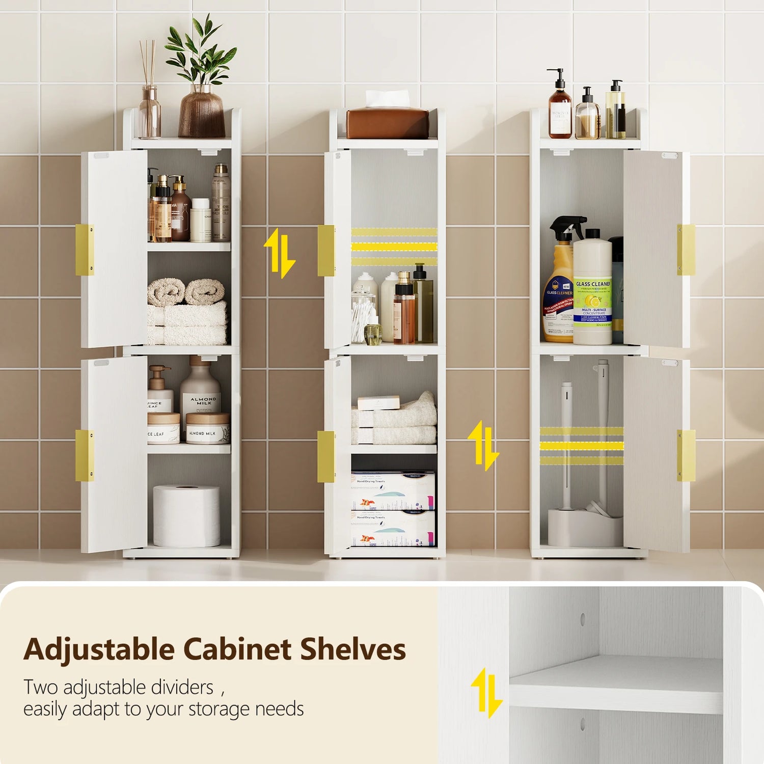 Maliowa Small Bathroom Storage Cabinet, Narrow Toilet Paper Storage Cabinet with 2 Doors &amp; Adjustable Shelves, Slim Storage Cabinets for Small Space