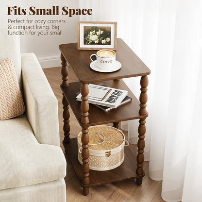 Maliowa Small Side Table with 3-Tier Shelf, Narrow Wood End Table for Small Spaces, Living Room Bedroom