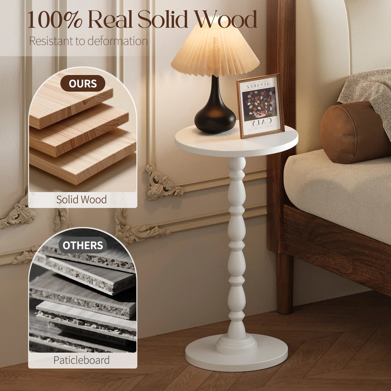 Maliowa Small Side Table, Round End Tables with Solid Wood Leg, Accent Drink Table for Living Room Bedroom Small Spaces