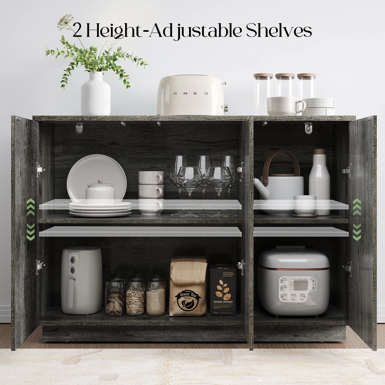 CURLA Sideboard Buffet Cabinet with Storage, 47" Fluted Coffee Bar Cabinet with Adjustable Shelves, Accent Sideboard Cabinet for Living Room Kitchen