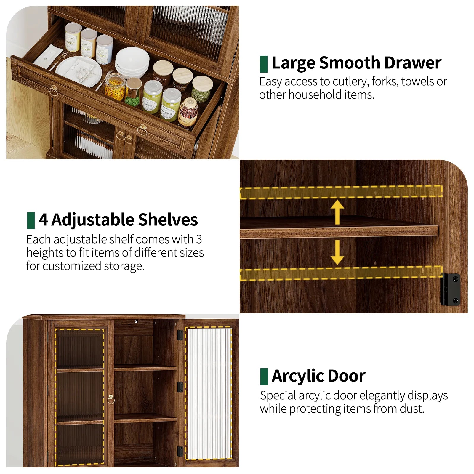 Curlaky 72" Kitchen Pantry Cabinet with Doors and Adjustable Shelves, Tall Kitchen Pantry Storage Cabinet with Drawers, Wood Food Storage Cabinets, Freestanding Cupboard for Dining Room, Living Room