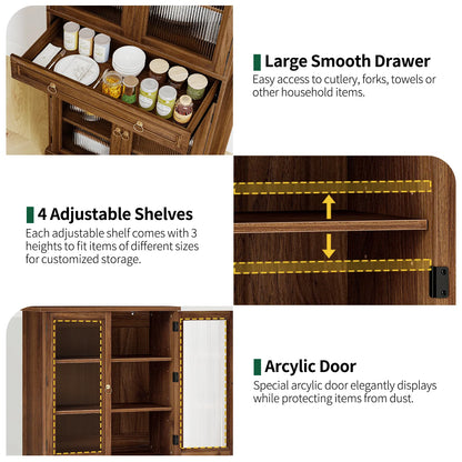 Curlaky 72" Kitchen Pantry Cabinet with Doors and Adjustable Shelves, Tall Kitchen Pantry Storage Cabinet with Drawers, Wood Food Storage Cabinets, Freestanding Cupboard for Dining Room, Living Room