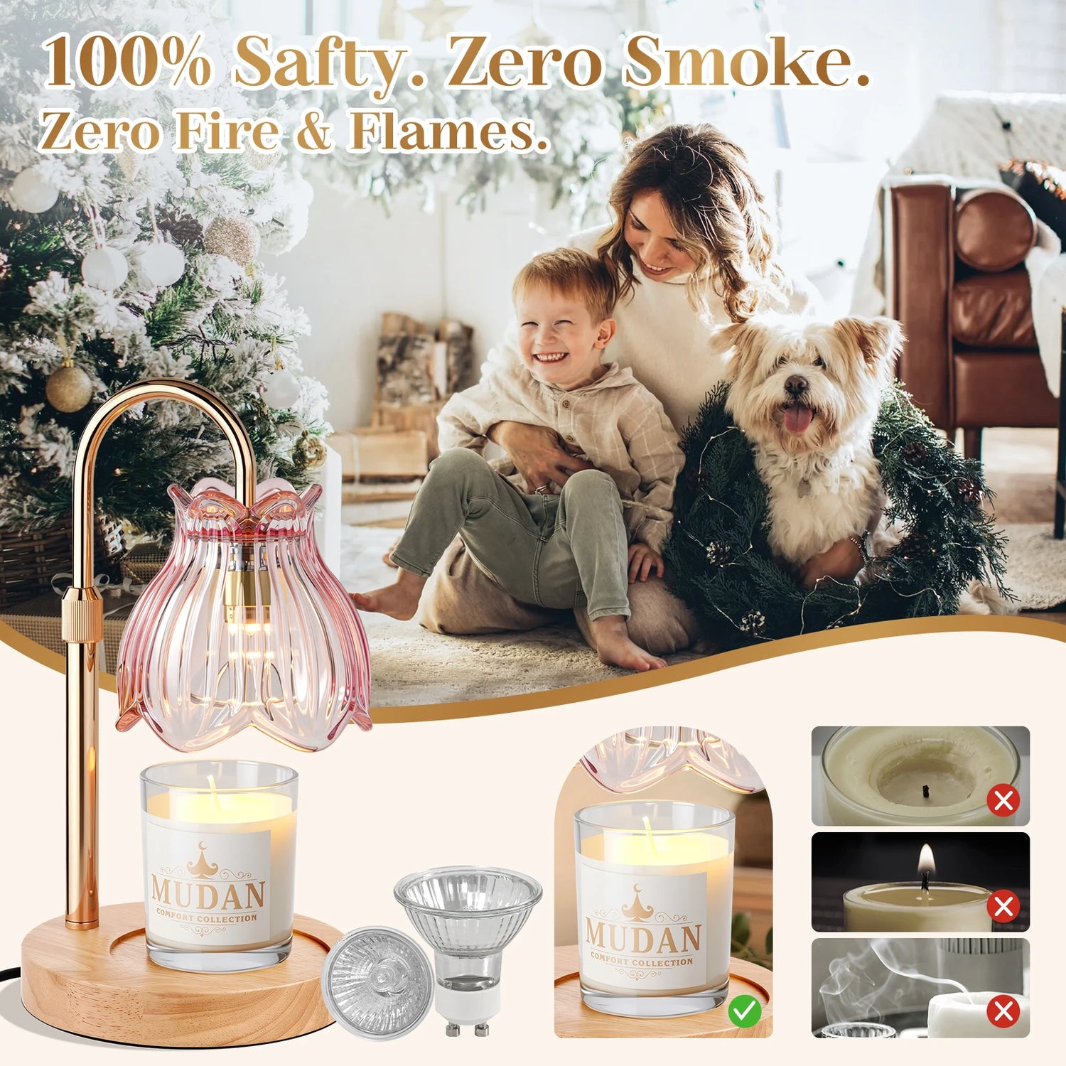 Maliowa Candle Warmer Lamp with Timer &amp; Dimmer - Adjustable Height Electric Candle Warmer, Gift for Women, Birthdays &amp; Housewarmings