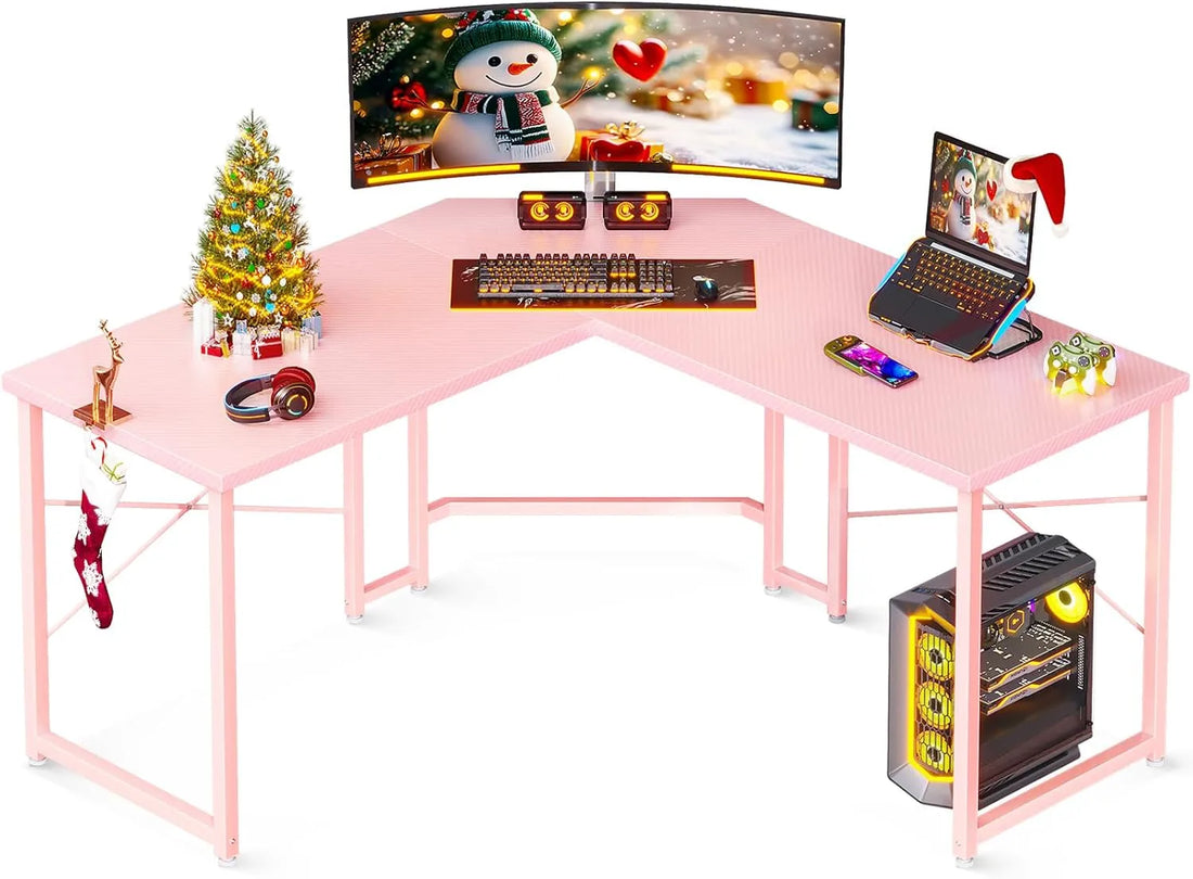 Corner Desk Gaming Table for Home Office, Pink