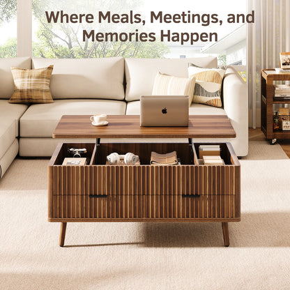 Lift Top Coffee Table with Storage, Wood Coffee Tables for Living Room with Drawers &amp; Hidden Compartment, Mid Century Modern Center Table，Walnut