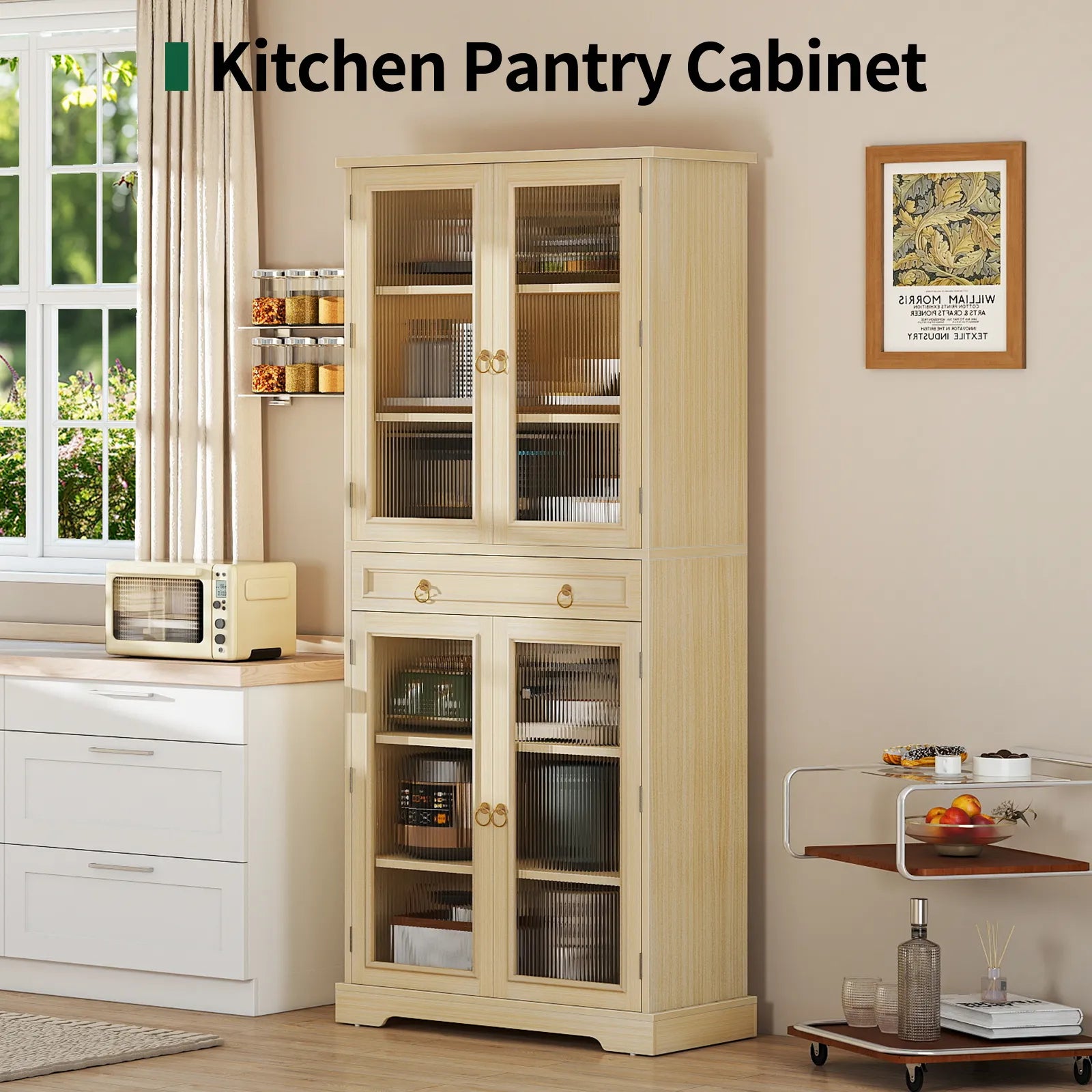 Curlaky 72" Kitchen Pantry Cabinet with Doors and Adjustable Shelves, Tall Kitchen Pantry Storage Cabinet with Drawers, Wood Food Storage Cabinets, Freestanding Cupboard for Dining Room, Living Room