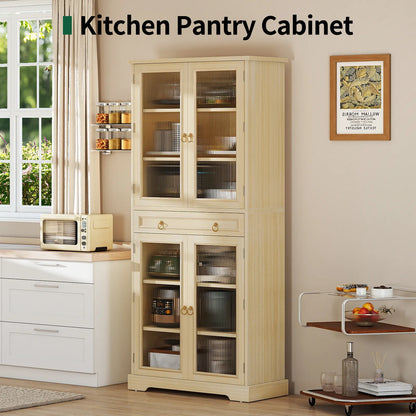 Curlaky 72" Kitchen Pantry Cabinet with Doors and Adjustable Shelves, Tall Kitchen Pantry Storage Cabinet with Drawers, Wood Food Storage Cabinets, Freestanding Cupboard for Dining Room, Living Room