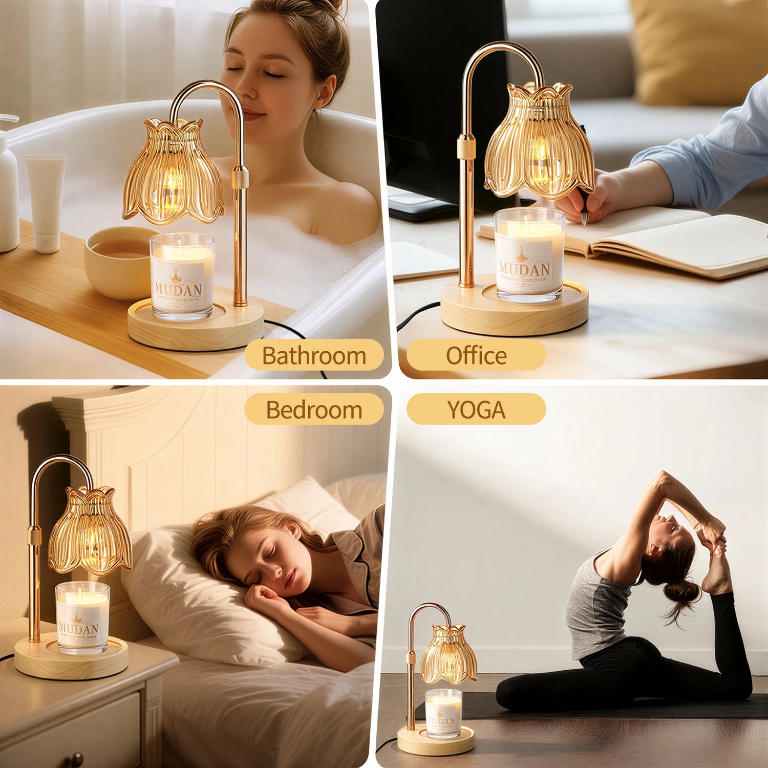 Maliowa Candle Warmer Lamp with Timer &amp; Dimmer - Adjustable Height Electric Candle Warmer, Gift for Women, Birthdays &amp; Housewarmings