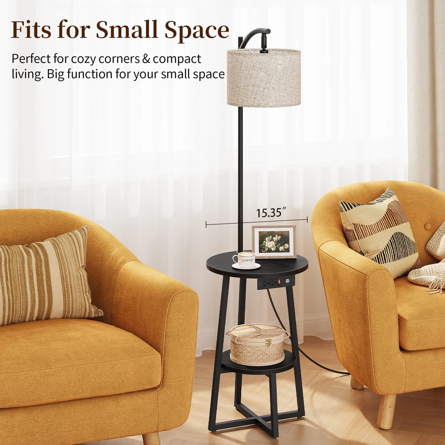 Maliowa Floor Lamp with Table, Attached End Table with Dimmable Lamp &amp; Charging Station, Side Table Lamps for Living Room Bedroom