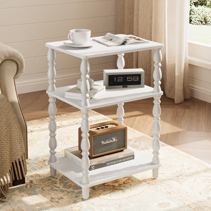 Maliowa Small Side Table with 3-Tier Shelf, Narrow Wood End Table for Small Spaces, Living Room Bedroom