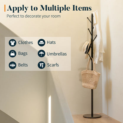Coat Rack Freestanding with Natural Marble Base, Coat Tree with 8 Hooks, Metal Hall Tree for Jacket, Hat, Bag, Coat Hanger Stand for Entryway