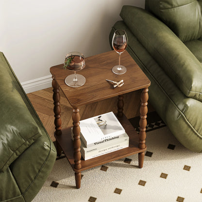 Maliowa 2-Tier Side Table, Small End Table for Living Room Bedroom with Storage Shelf, Vintage Accent Table Nightstand with Spindle Legs