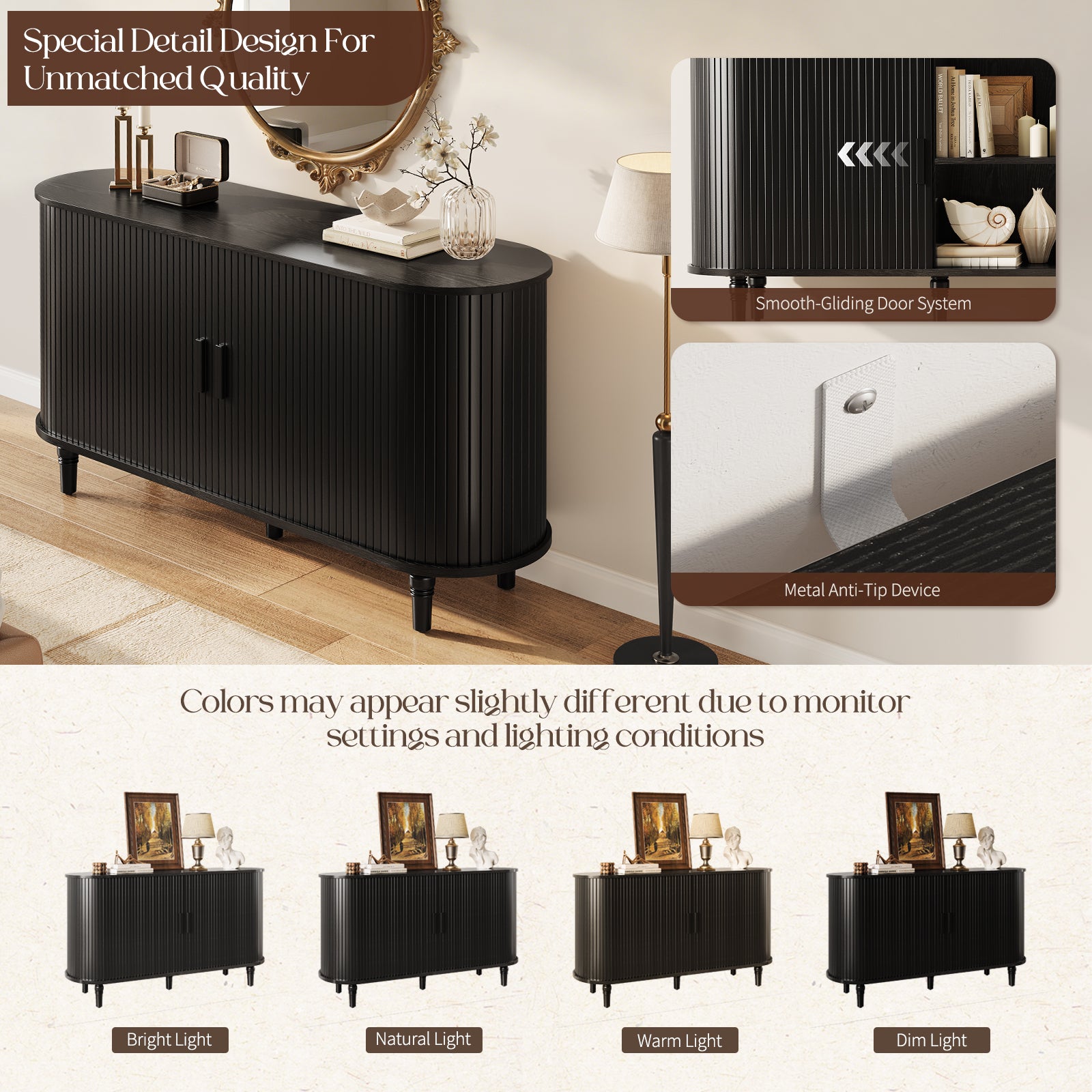 CURLA Sideboard Buffet Cabinet with Silding Doors, Accent 55" Storage Cabinet with Adjutable Shelf for Kitchen, Living Room