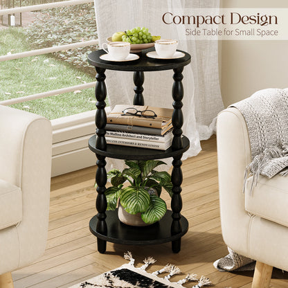 Maliowa 3-Tier Side Table, Small Round End Table for Living Room Bedroom, Accent Table Narrow Nightstand with Storage Shelf