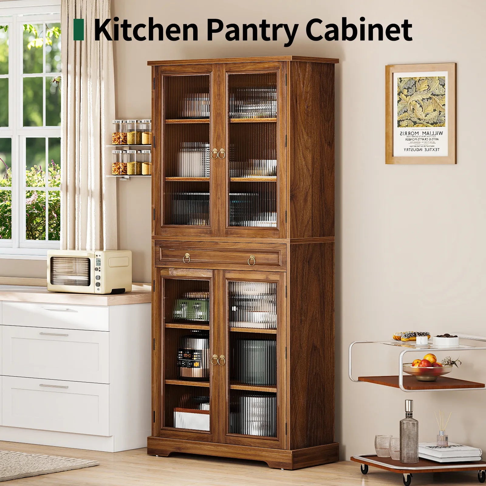 Curlaky 72" Kitchen Pantry Cabinet with Doors and Adjustable Shelves, Tall Kitchen Pantry Storage Cabinet with Drawers, Wood Food Storage Cabinets, Freestanding Cupboard for Dining Room, Living Room