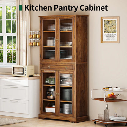 Curlaky 72" Kitchen Pantry Cabinet with Doors and Adjustable Shelves, Tall Kitchen Pantry Storage Cabinet with Drawers, Wood Food Storage Cabinets, Freestanding Cupboard for Dining Room, Living Room