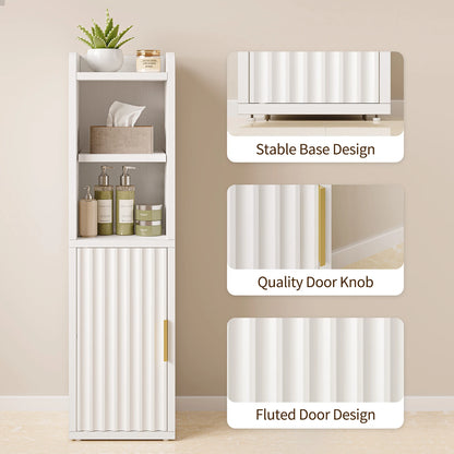 Maliowa Small Bathroom Storage Cabinet, Narrow Bathroom Cabinet with Fluted Door&amp;Adjustable Shelf, Wood Toilet Paper Storage Cabinets for Small Space