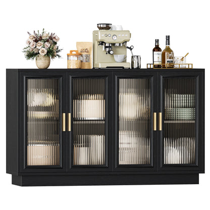 CURLA 55.1" Sideboard Buffet Cabinet with Storage,  Wood Kitchen Cabinet with 4 Fluted Doors, Large Buffet Table, Credenza Coffee Bar for Dining Living Room