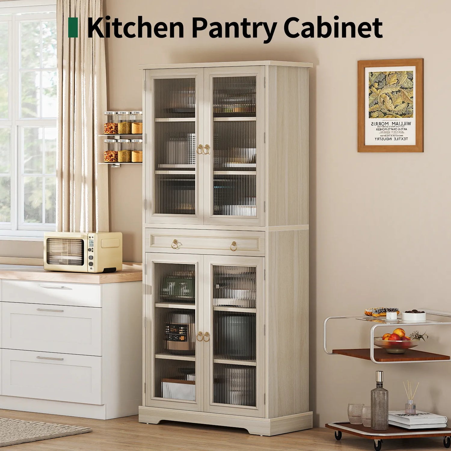 Curlaky 72" Kitchen Pantry Cabinet with Doors and Adjustable Shelves, Tall Kitchen Pantry Storage Cabinet with Drawers, Wood Food Storage Cabinets, Freestanding Cupboard for Dining Room, Living Room