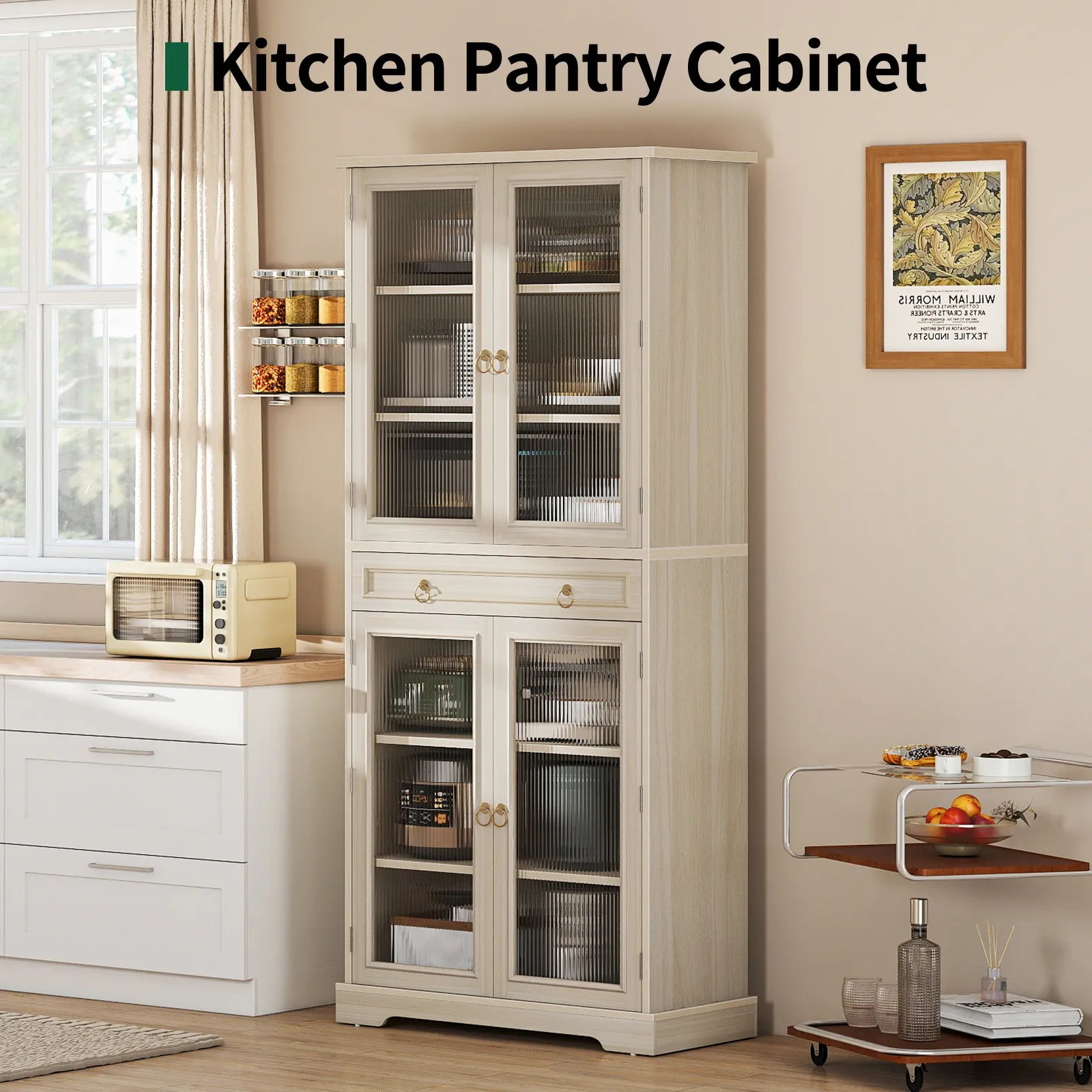 Curlaky 72" Kitchen Pantry Cabinet with Doors and Adjustable Shelves, Tall Kitchen Pantry Storage Cabinet with Drawers, Wood Food Storage Cabinets, Freestanding Cupboard for Dining Room, Living Room
