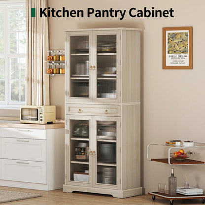 Curlaky 72" Kitchen Pantry Cabinet with Doors and Adjustable Shelves, Tall Kitchen Pantry Storage Cabinet with Drawers, Wood Food Storage Cabinets, Freestanding Cupboard for Dining Room, Living Room