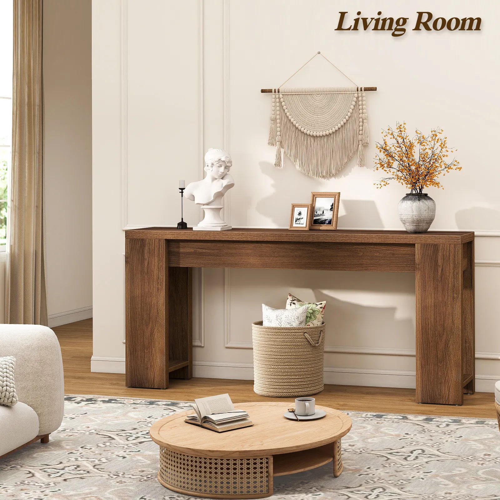 71" Long Console Table, Wood Farmhouse Entryway Table for Living Room,Narrow Sofa Table for Front Door,Entry, Hallway,Brown
