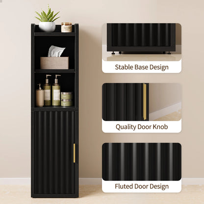 Maliowa Small Bathroom Storage Cabinet, Narrow Bathroom Cabinet with Fluted Door&amp;Adjustable Shelf, Wood Toilet Paper Storage Cabinets for Small Space