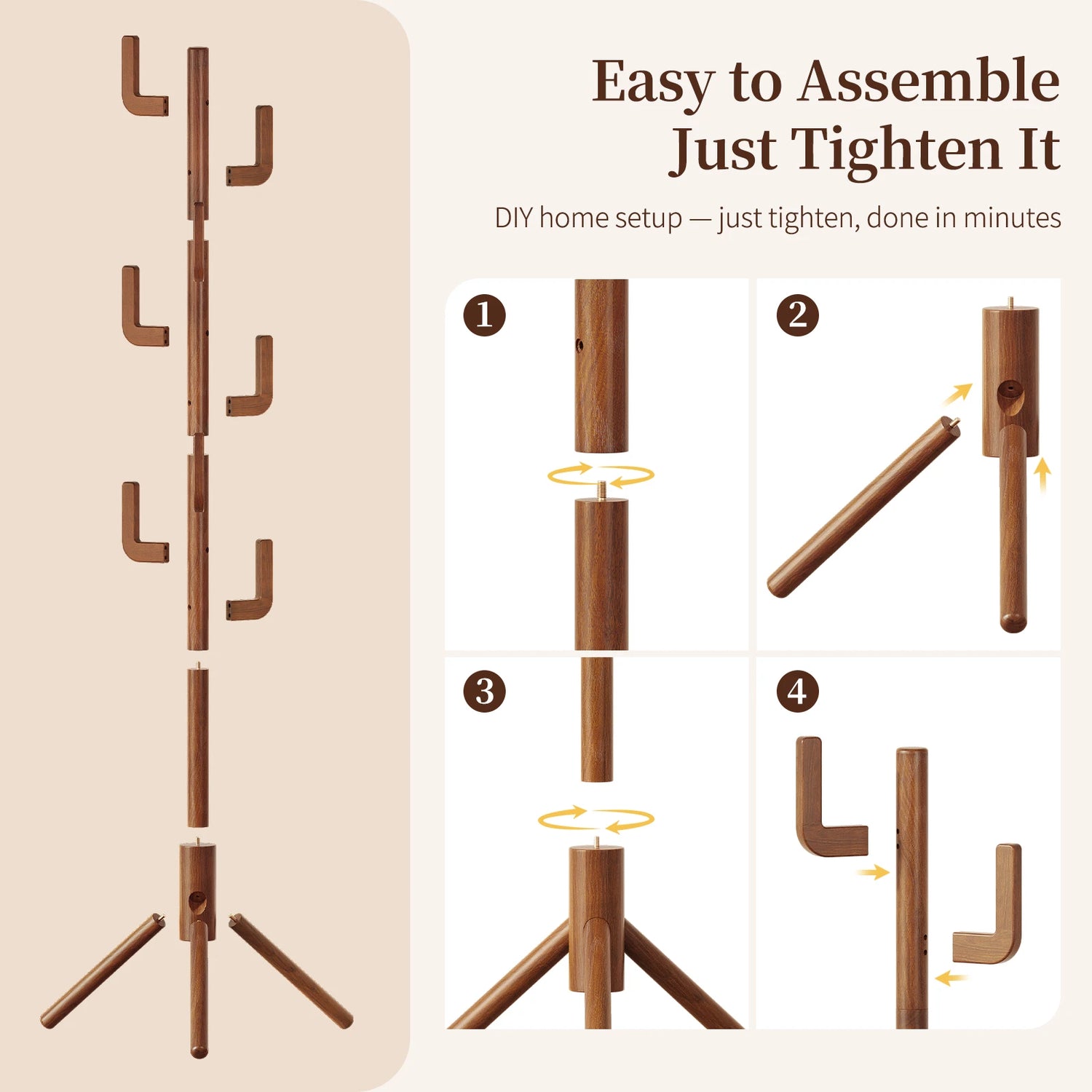 Maliowa Solid Wood Coat Rack Freestanding, Cactus Coat Tree with 8 Hooks for Jacket, Hat, Clothes, Coat Hanger Stand for Hall, Entryway, Bedroom