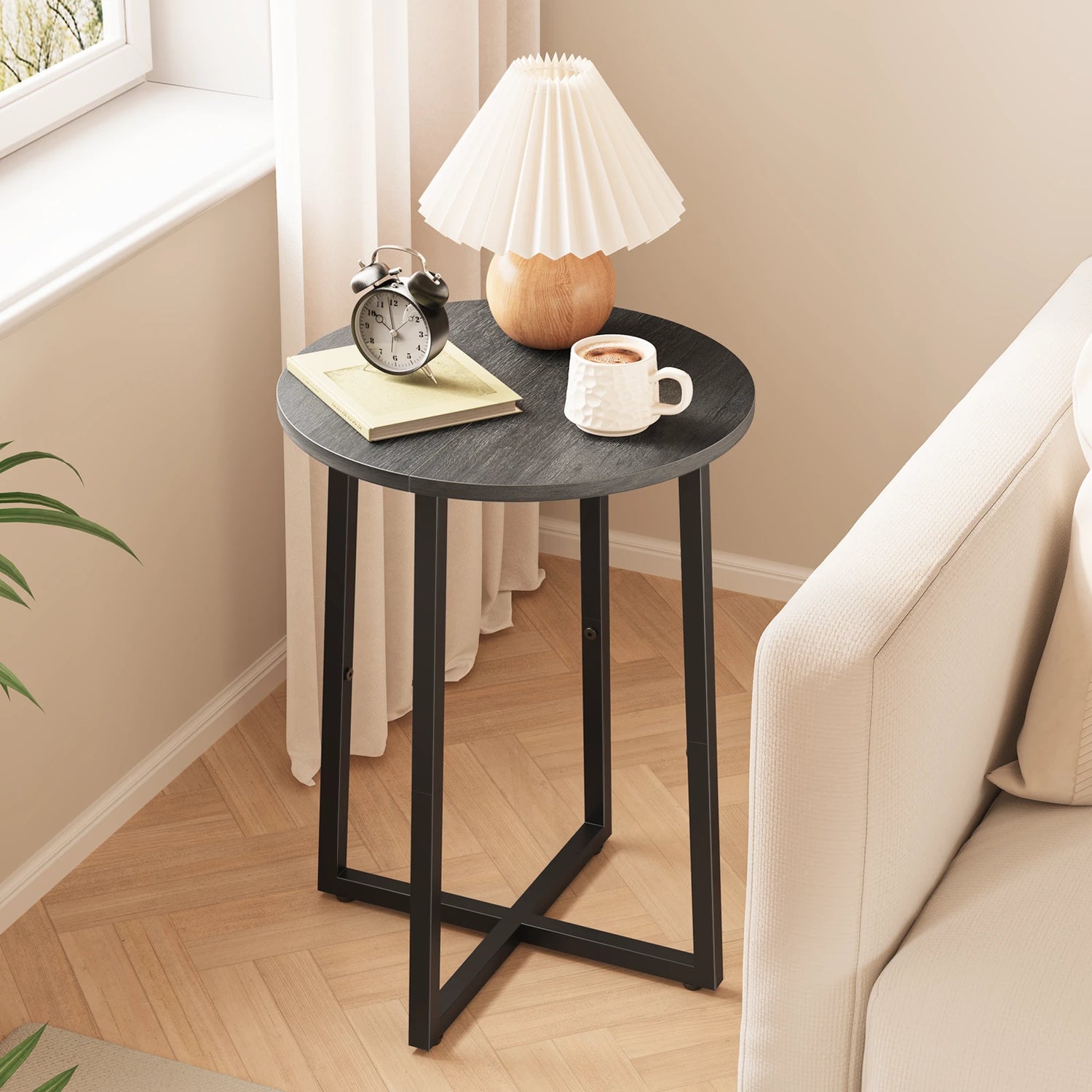 Small End Table for Living Room Bedroom, Round Side Table with Metal Legs, Accent Table for Small Spaces
