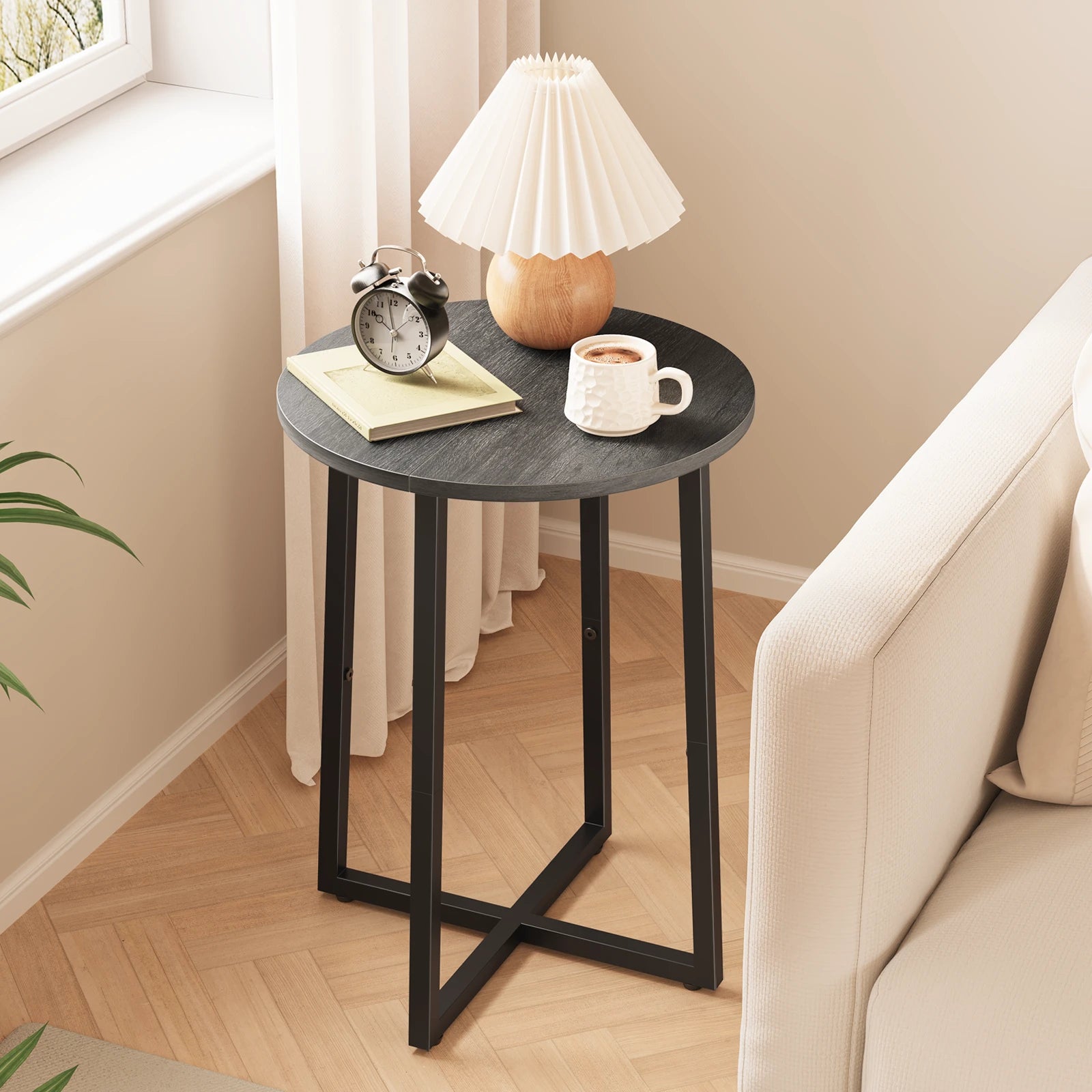 Small End Table for Living Room Bedroom, Round Side Table with Metal Legs, Accent Table for Small Spaces