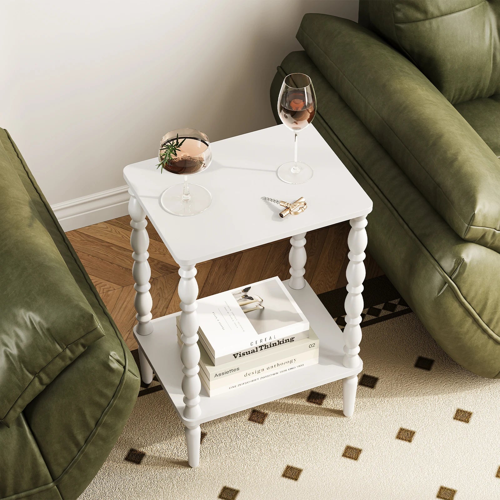 Maliowa 2-Tier Side Table, Small End Table for Living Room Bedroom with Storage Shelf, Vintage Accent Table Nightstand with Spindle Legs