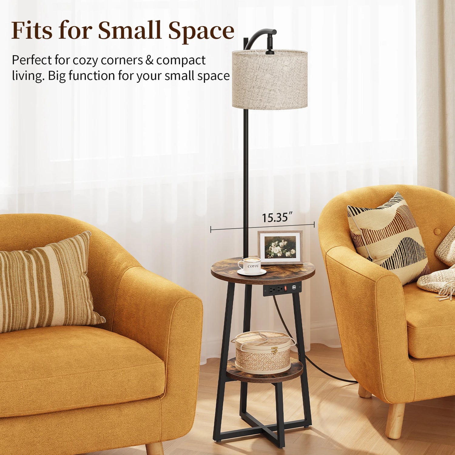 Maliowa Floor Lamp with Table, Attached End Table with Dimmable Lamp &amp; Charging Station, Side Table Lamps for Living Room Bedroom