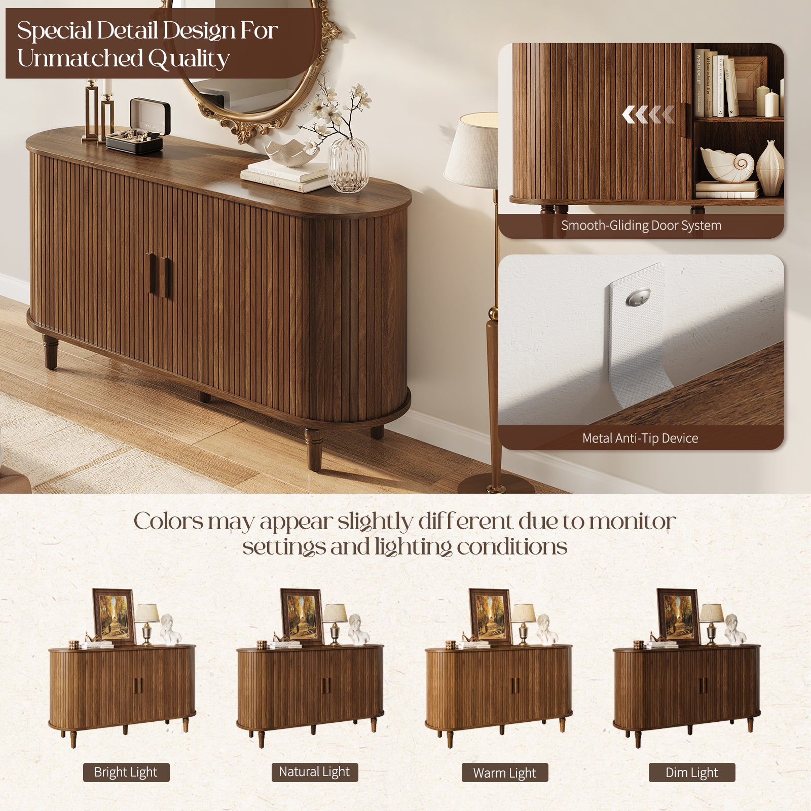 CURLA Sideboard Buffet Cabinet with Silding Doors, Accent 55" Storage Cabinet with Adjutable Shelf for Kitchen, Living Room