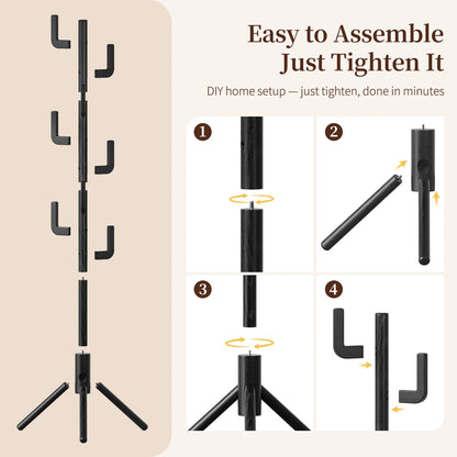 Maliowa Solid Wood Coat Rack Freestanding, Cactus Coat Tree with 8 Hooks for Jacket, Hat, Clothes, Coat Hanger Stand for Hall, Entryway, Bedroom