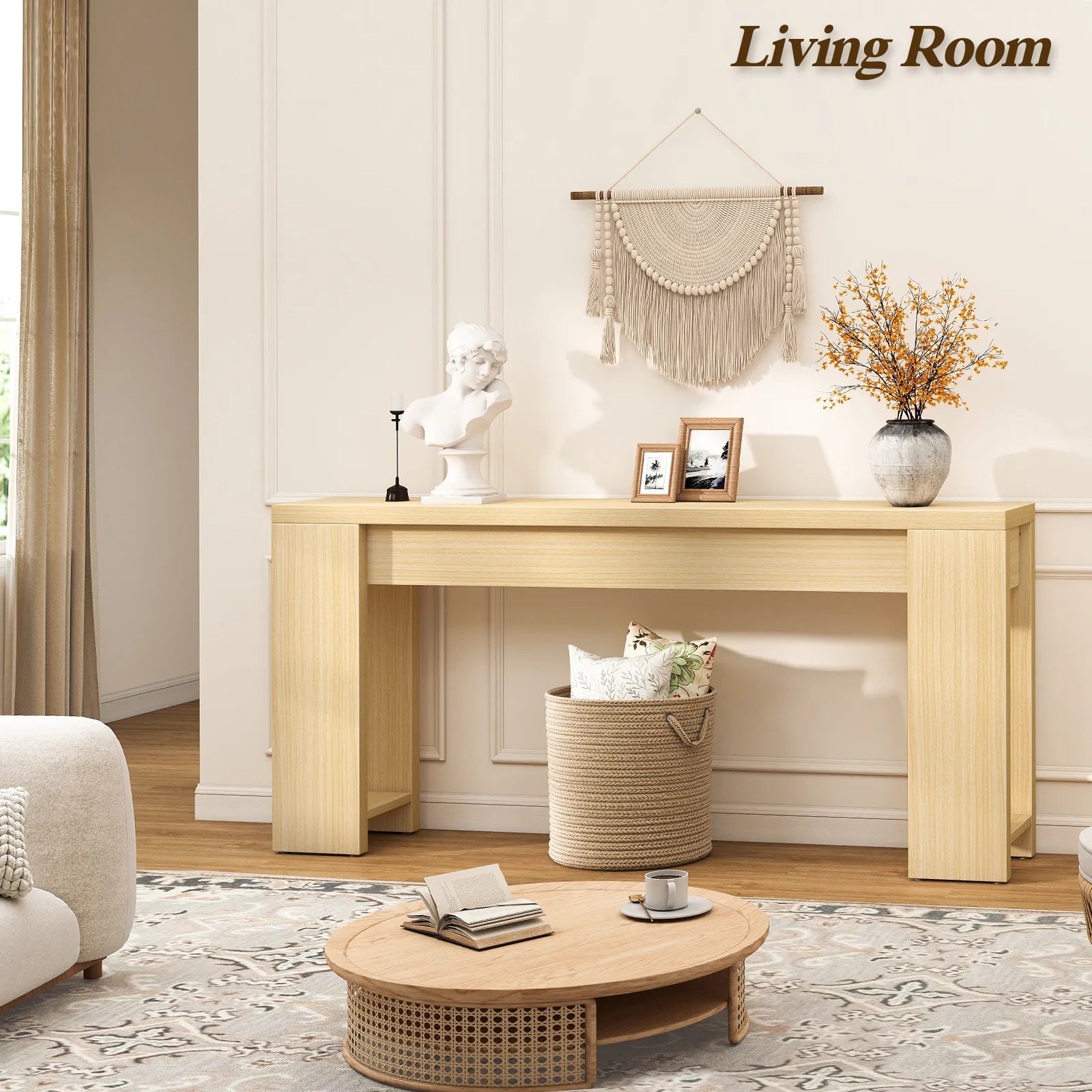 71" Long Console Table, Wood Farmhouse Entryway Table for Living Room,Narrow Sofa Table for Front Door,Entry, Hallway,Brown