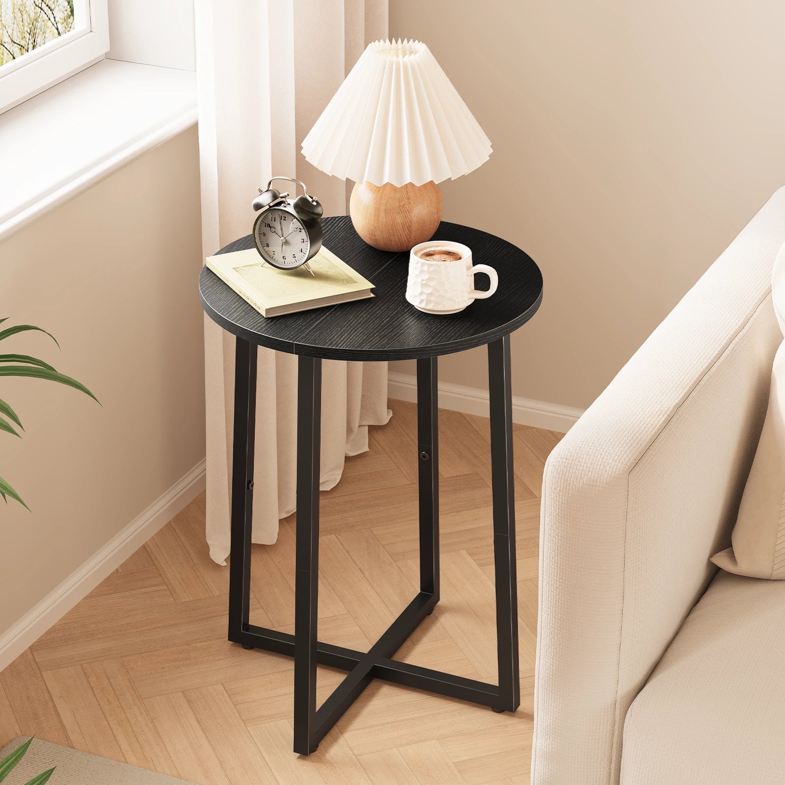 Small End Table for Living Room Bedroom, Round Side Table with Metal Legs, Accent Table for Small Spaces
