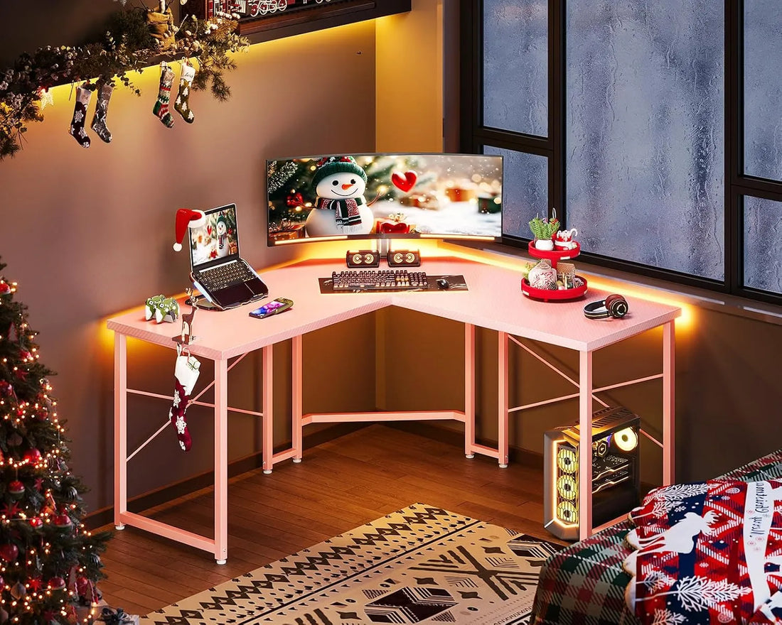 Yoobure Corner Desk Gaming Table for Home Office, Pink