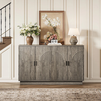CURLA Fluted Sideboard Buffet Cabinet with Storage, 57" Coffee Bar Cabinet with 4 Doors &amp; Adjustable Shelf, Credenza for Kitchen Living Room