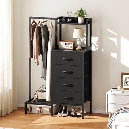 Yoob Small Dresser with Hanging Rack - Small Closet with 4 Fabric Storage Drawers, Chest of Drawer for Bedroom Entryway Dorm