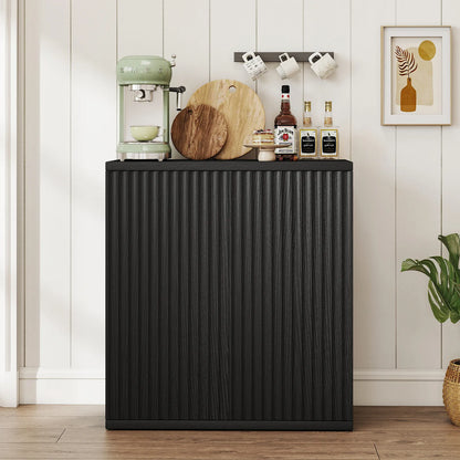 CURLA Set of 2 Fluted Sideboard Buffet Cabinet with Storage, Wood Sideboard Cabinet with Doors, Small Credenza Accent Cabinet for Kitchen, Dining Room