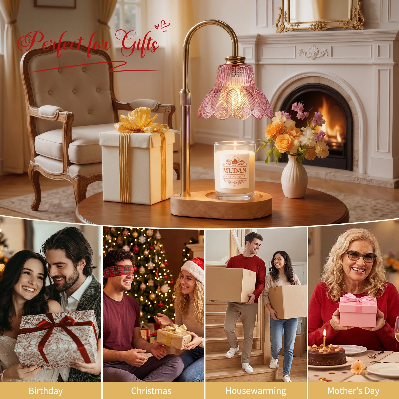 Maliowa Candle Warmer Lamp with Timer Dimmable, Electric Candle Warmer with Adjustable Height, Gifts for Women Mother&