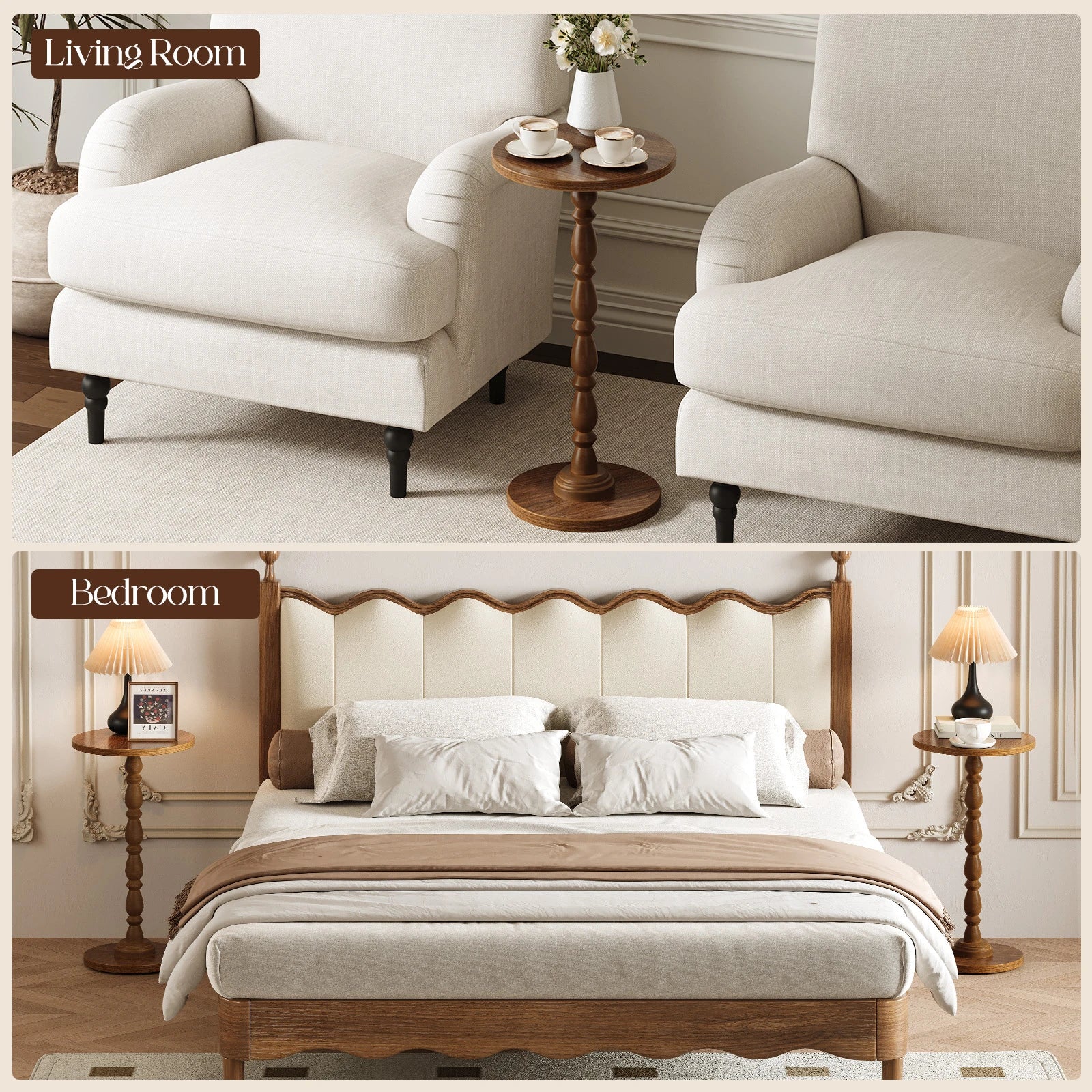 Maliowa Small Side Table, Round End Tables with Solid Wood Leg, Accent Drink Table for Living Room Bedroom Small Spaces
