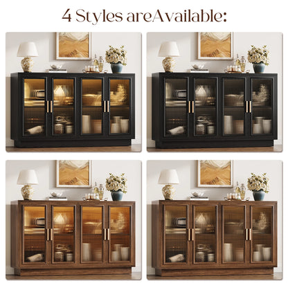 CURLA 55.1" Sideboard Buffet Cabinet with Storage,  Wood Kitchen Cabinet with 4 Fluted Doors, Large Buffet Table, Credenza Coffee Bar for Dining Living Room