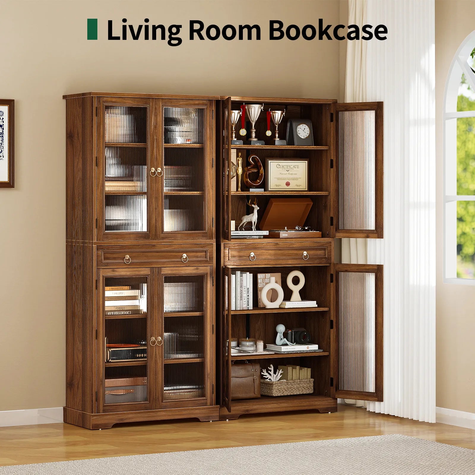 Curlaky 72" Kitchen Pantry Cabinet with Doors and Adjustable Shelves, Tall Kitchen Pantry Storage Cabinet with Drawers, Wood Food Storage Cabinets, Freestanding Cupboard for Dining Room, Living Room