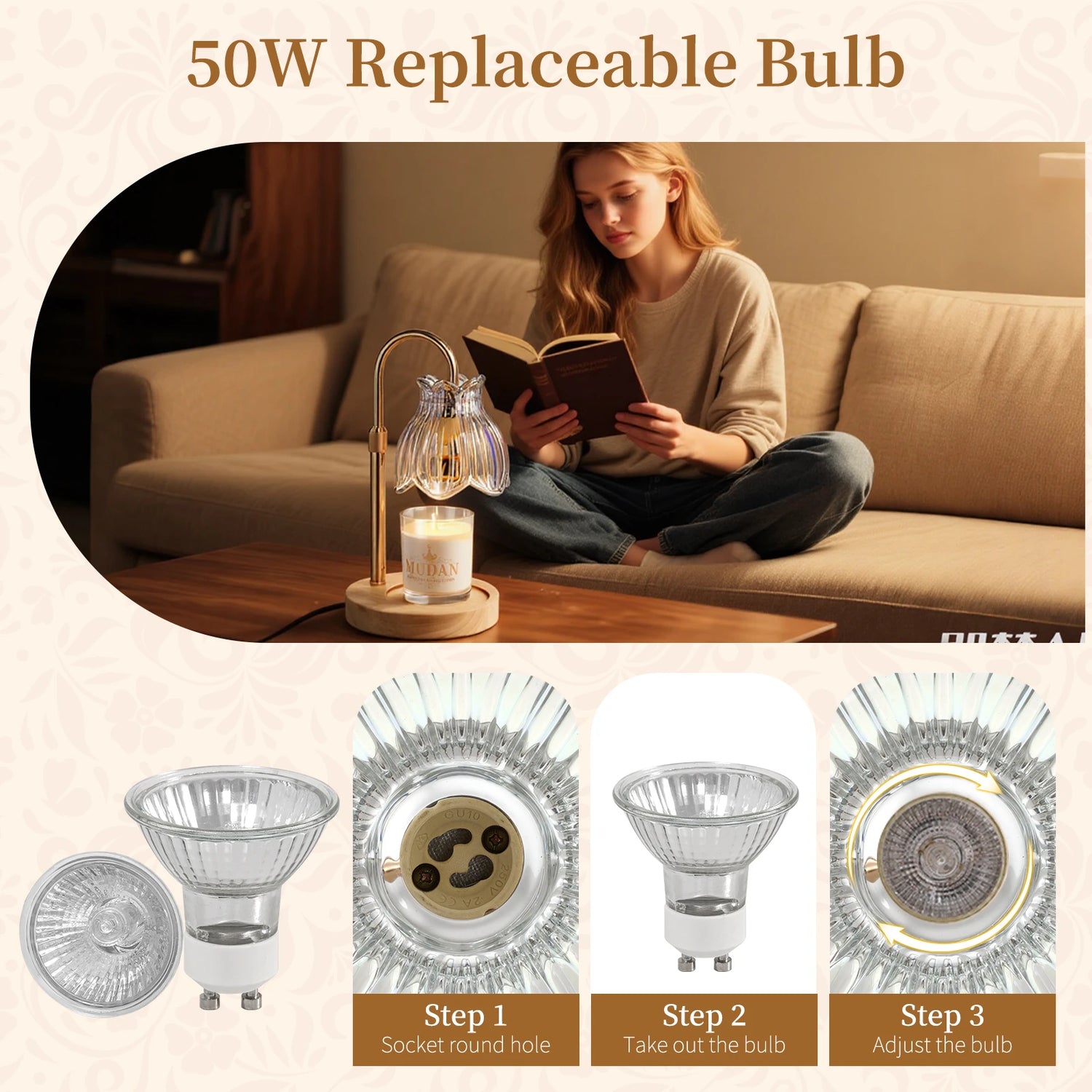 Maliowa Candle Warmer Lamp with Timer &amp; Dimmer - Adjustable Height Electric Candle Warmer, Gift for Women, Birthdays &amp; Housewarmings