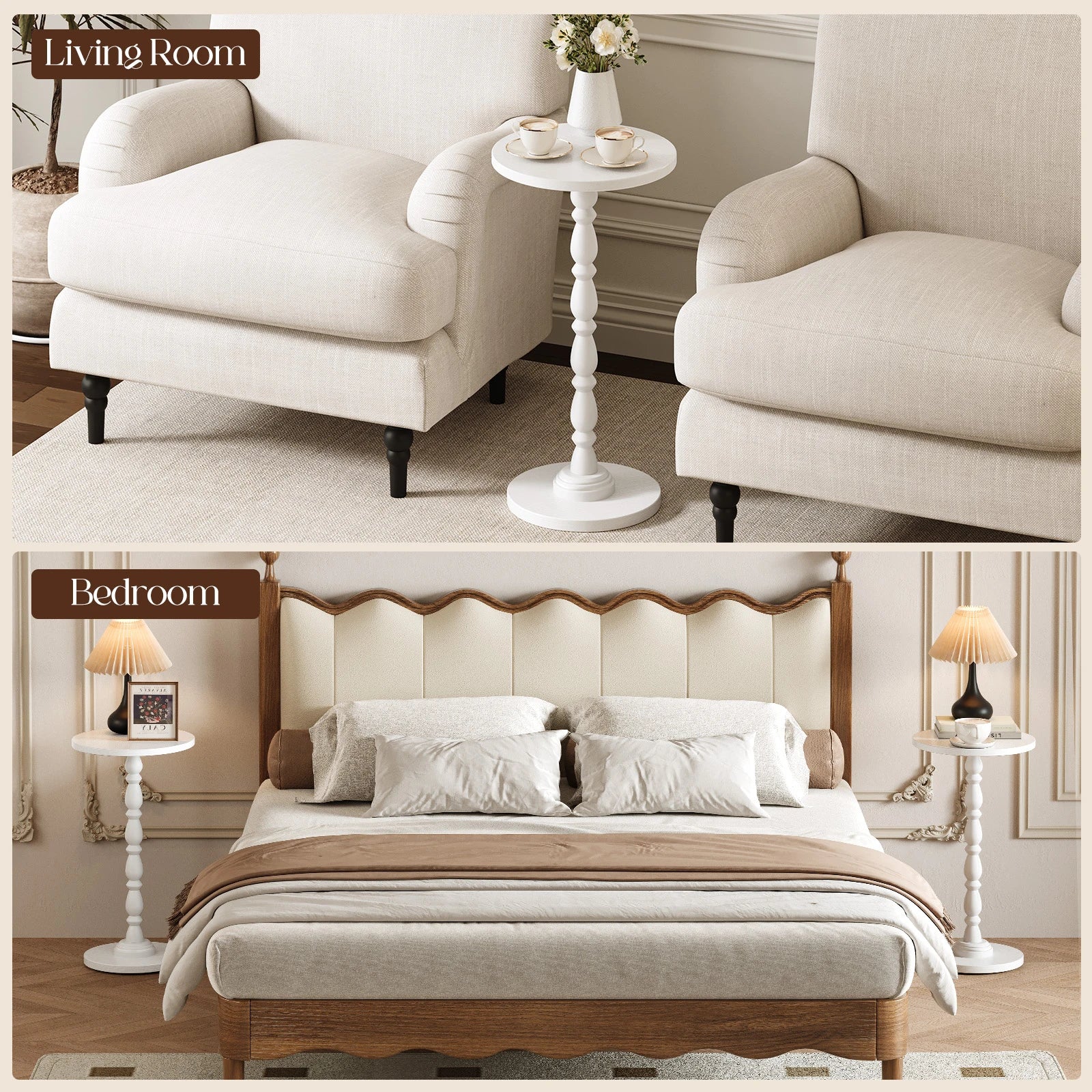 Maliowa Small Side Table, Round End Tables with Solid Wood Leg, Accent Drink Table for Living Room Bedroom Small Spaces