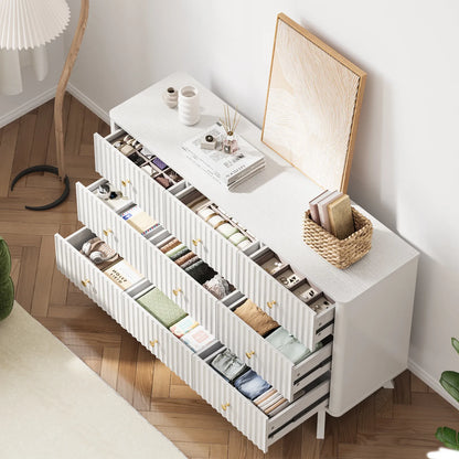 9 Drawer Dresser for Bedroom, Fluted White Dresser for Storage, 52.8" Wood Dressers &amp; Chests of Drawers for Closet, Living Room, Entryway