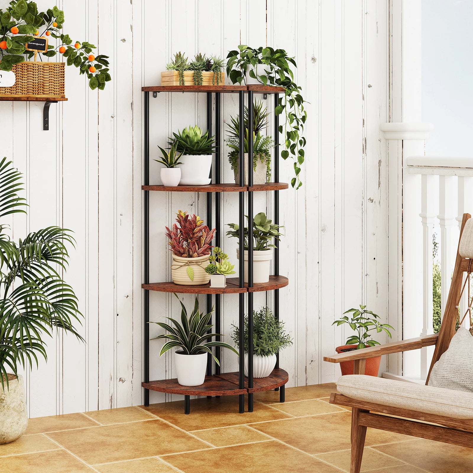 4-Tier Corner Shelf Stand, 50" Tall Corner Bookshelf Display Shelf for Bedroom, Bathroom, Living Room, Berry Brown