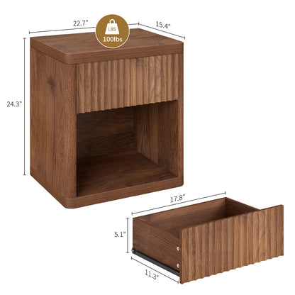CURLA Fluted Nightstand with Drawer and Storage